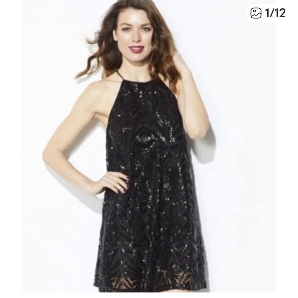 Every Black Sequined Little Black Dress Sleeveless Patterned Small. NWOT